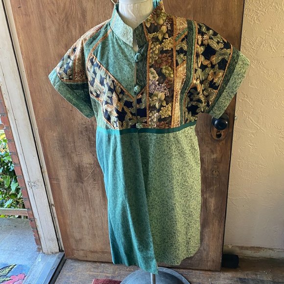 ART TO WEAR Patchwork DUSTER Butterflies Leaves Floral S/M - Picture 1 of 8